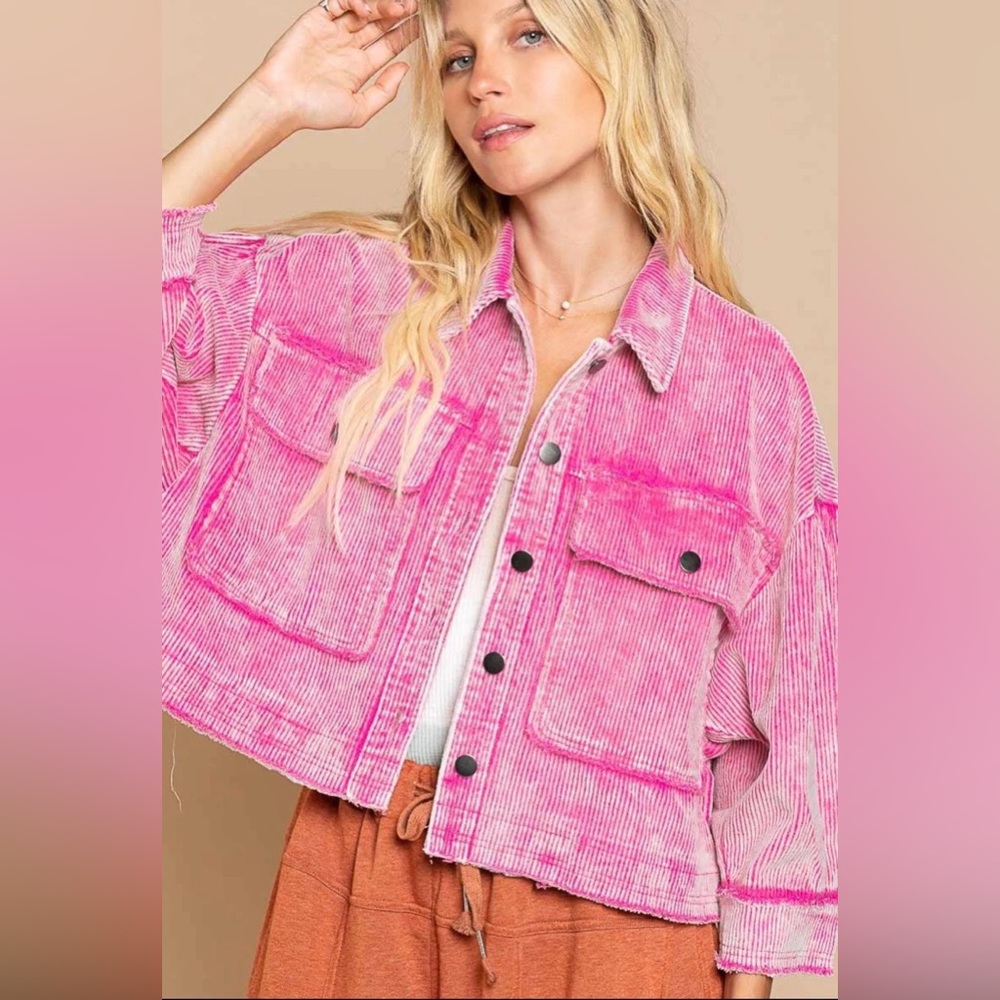 🤍HP🎉 Maisie Oversized Corduroy Crop Shirt Jacket Shacket Front Pockets NWT - Picture 8 of 10